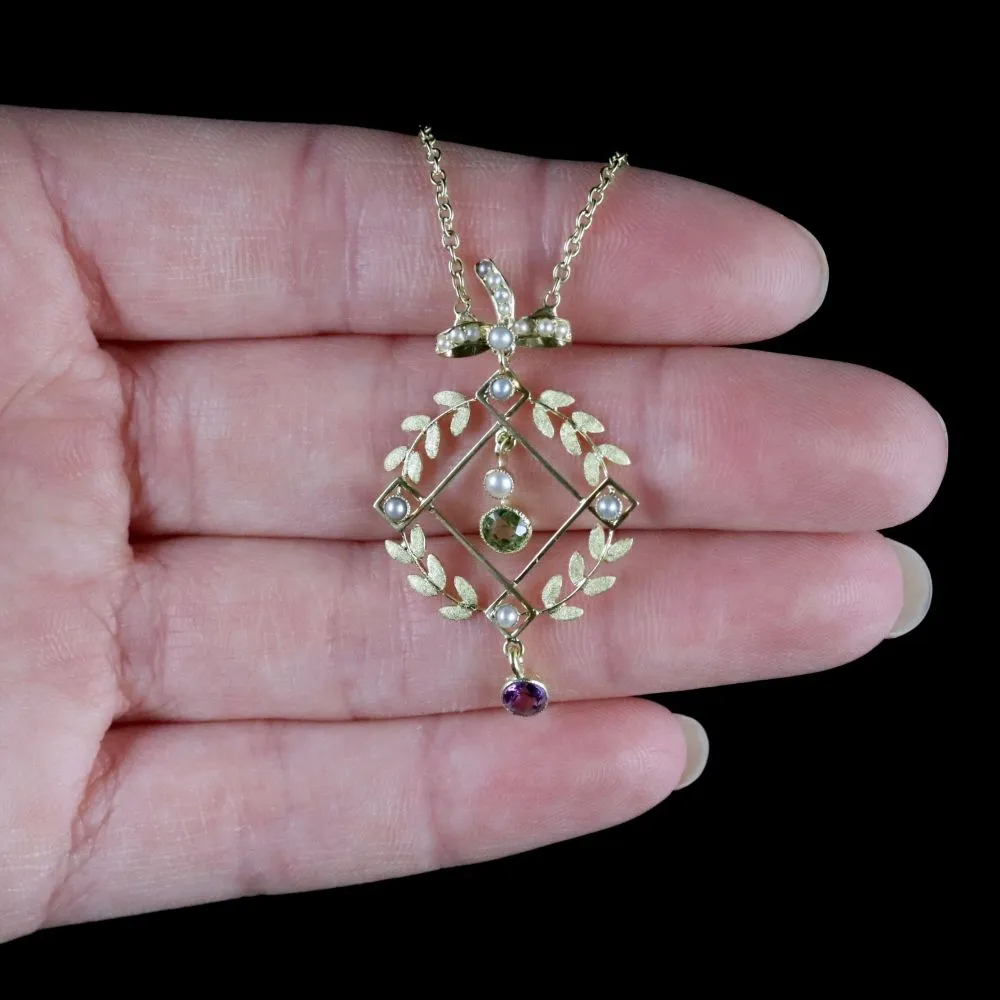 Antique Victorian Suffragette Necklace 15Ct Gold Pendant Circa 1900