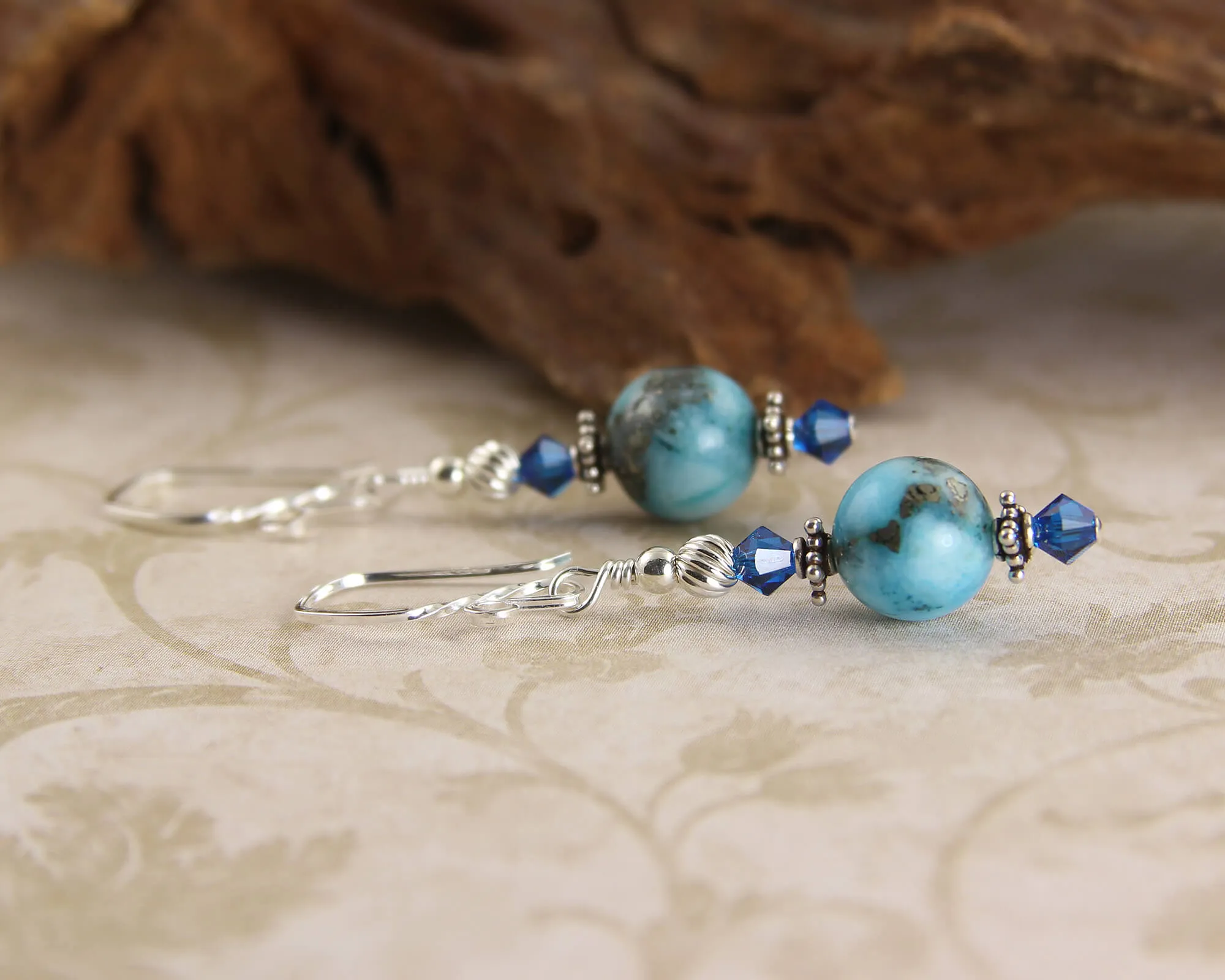 Aqua Blue Gemstone Beaded Earrings, Sterling Silver