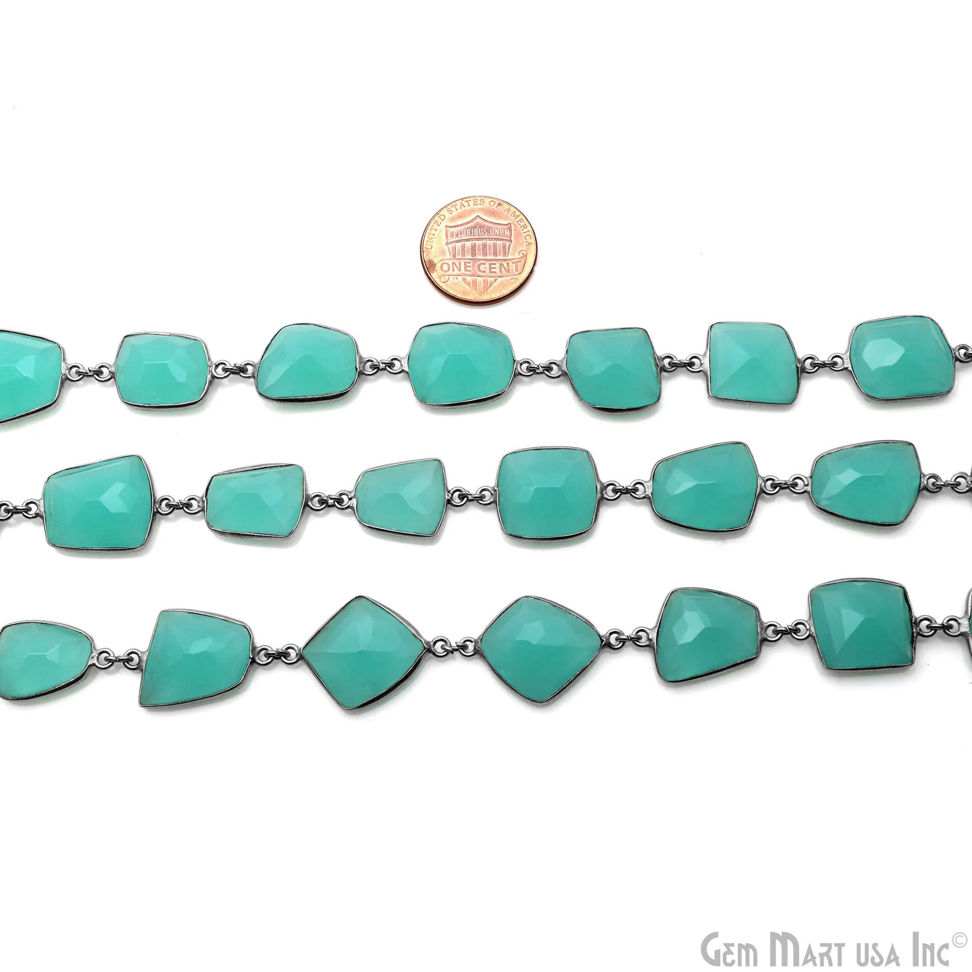 Aqua Chalcedony 10-15mm Free Form Shape Oxidized Continuous Connector Chains