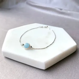 Aquamarine Round Frame 925 Silver Bracelet (6mm)