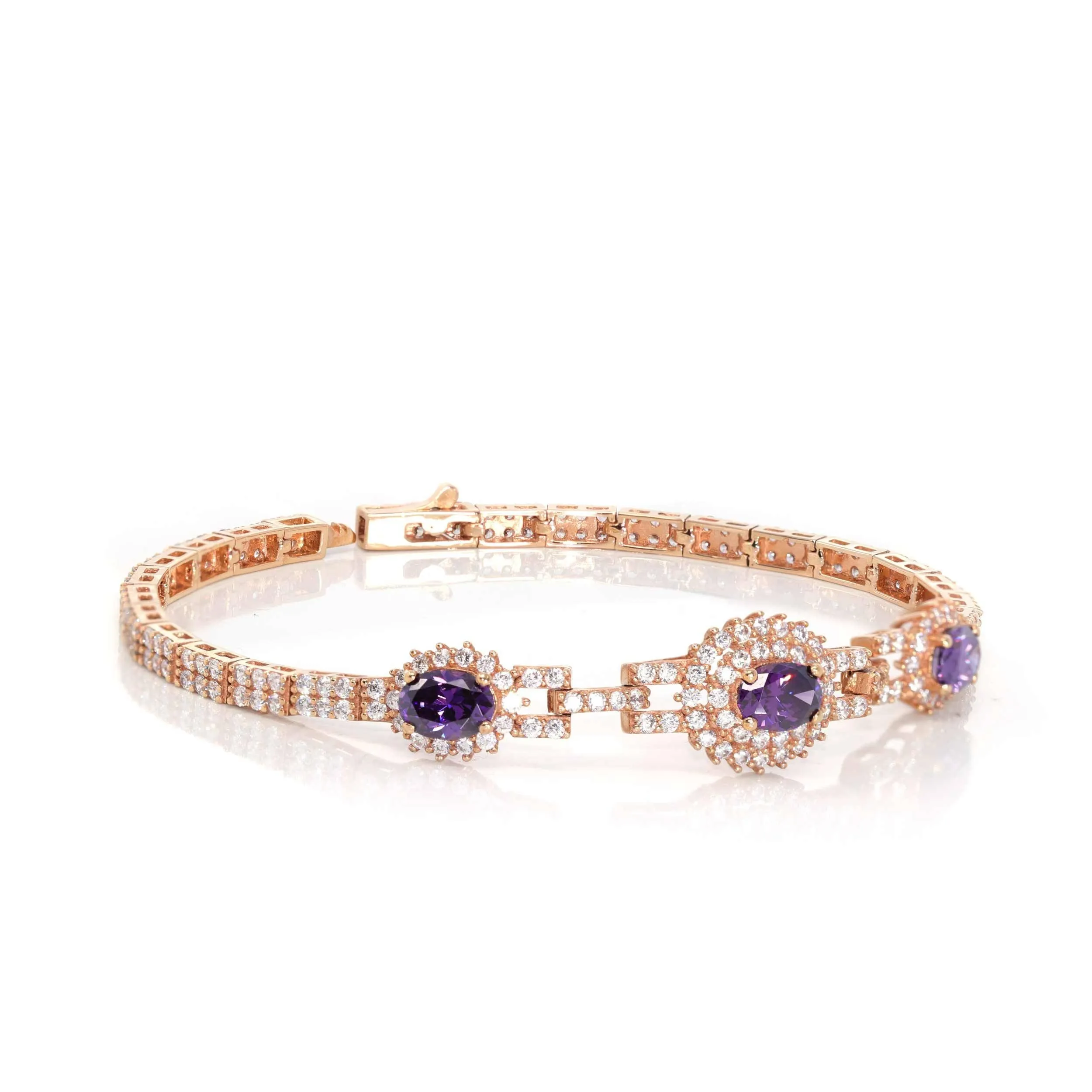 Baikalla 18k Rose Gold Natural Amethyst Bracelet with CZ