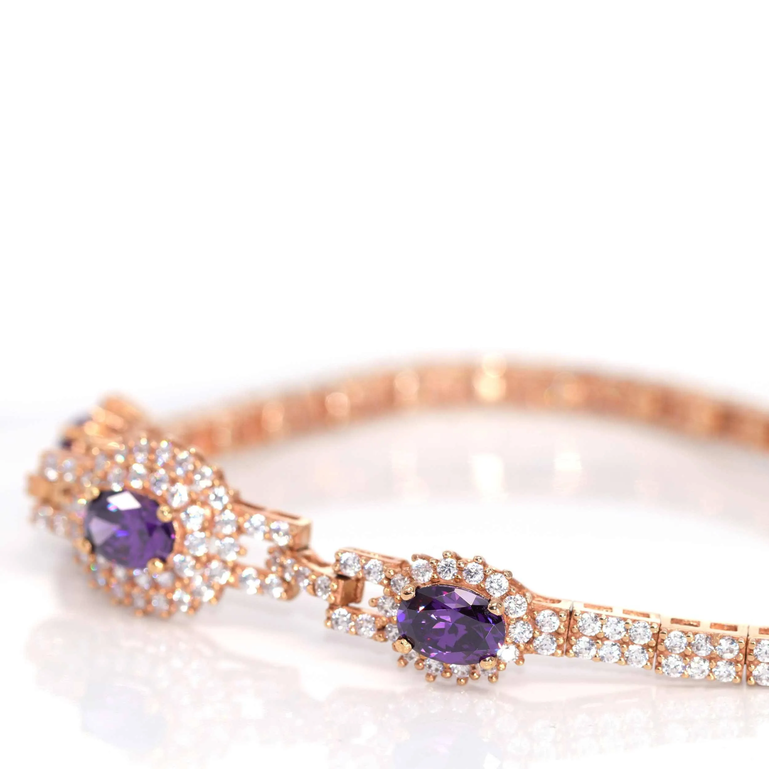 Baikalla 18k Rose Gold Natural Amethyst Bracelet with CZ