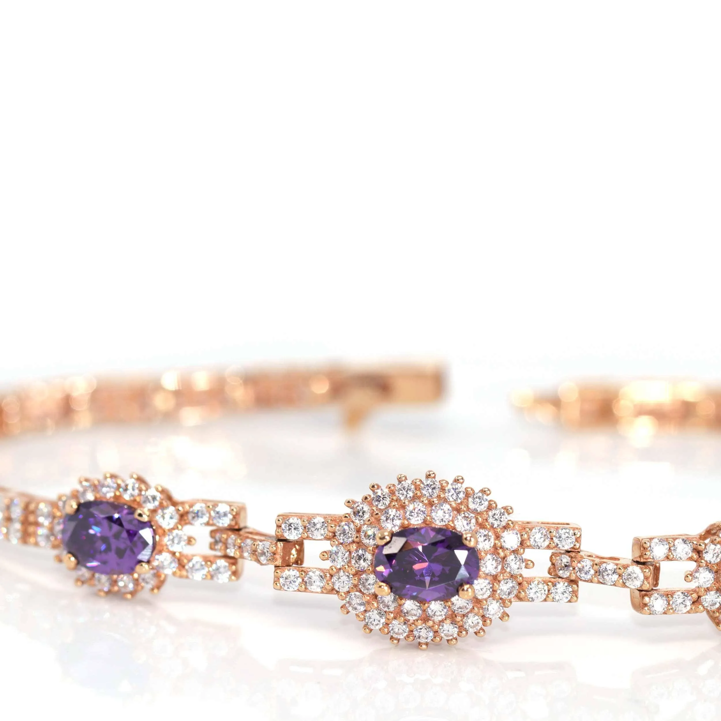 Baikalla 18k Rose Gold Natural Amethyst Bracelet with CZ