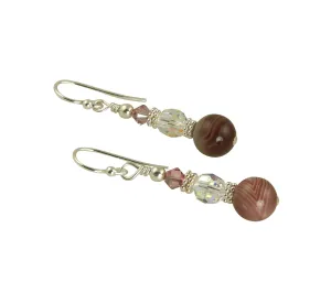 Banded Pink Agate Crystal Gemstone Earrings