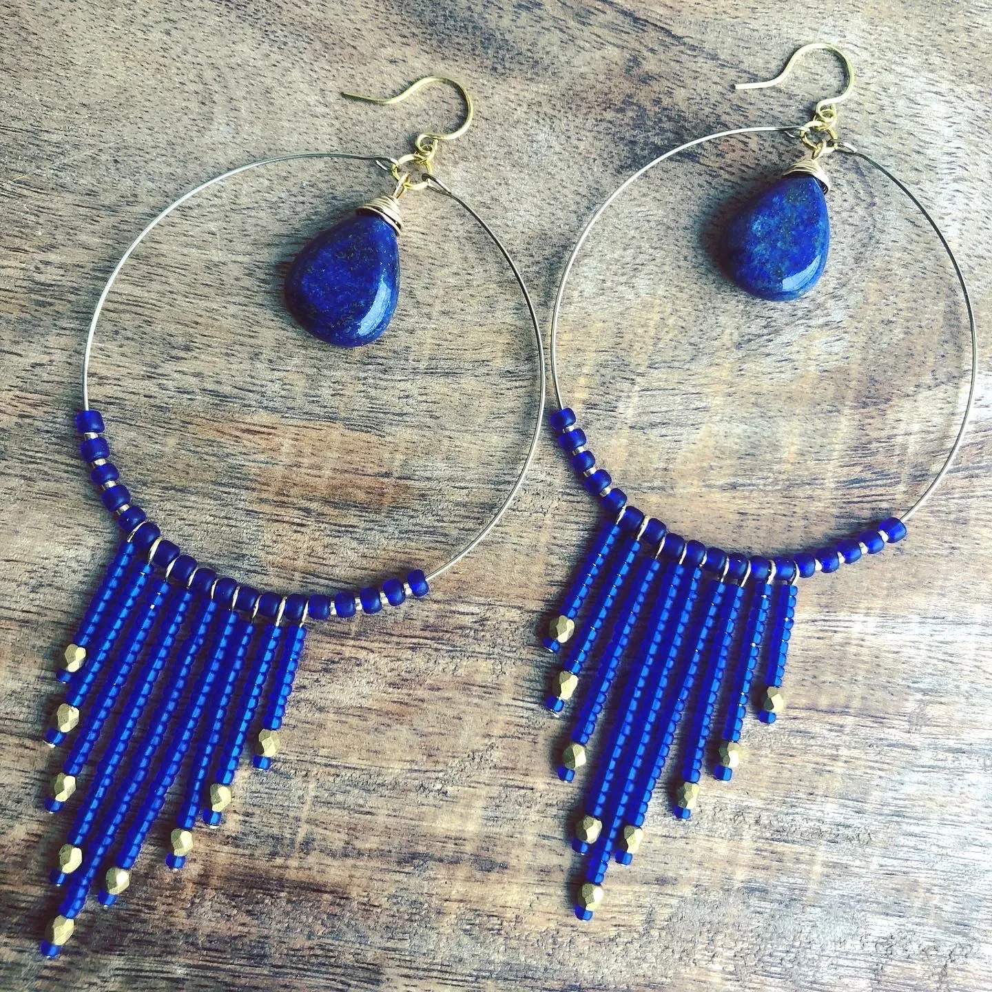 Beaded Fringe Hoop Earrings