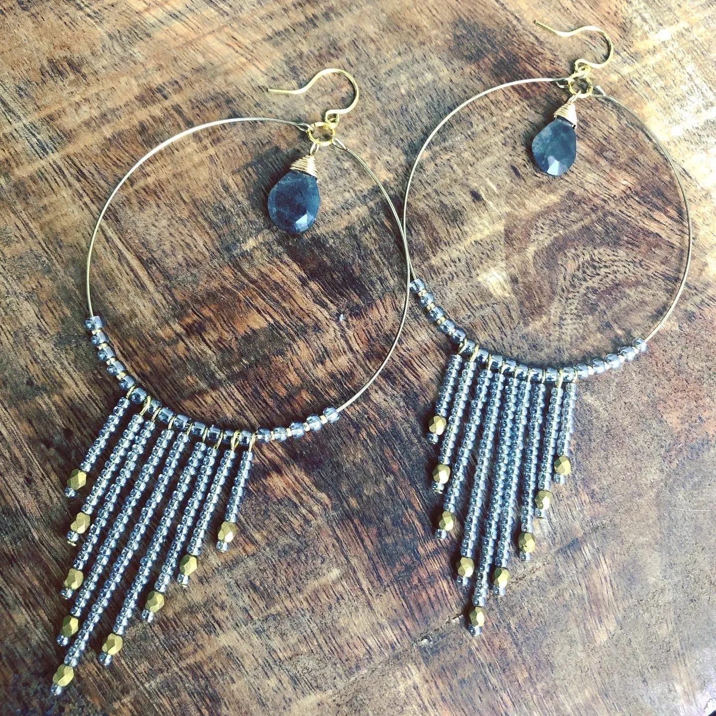 Beaded Fringe Hoop Earrings