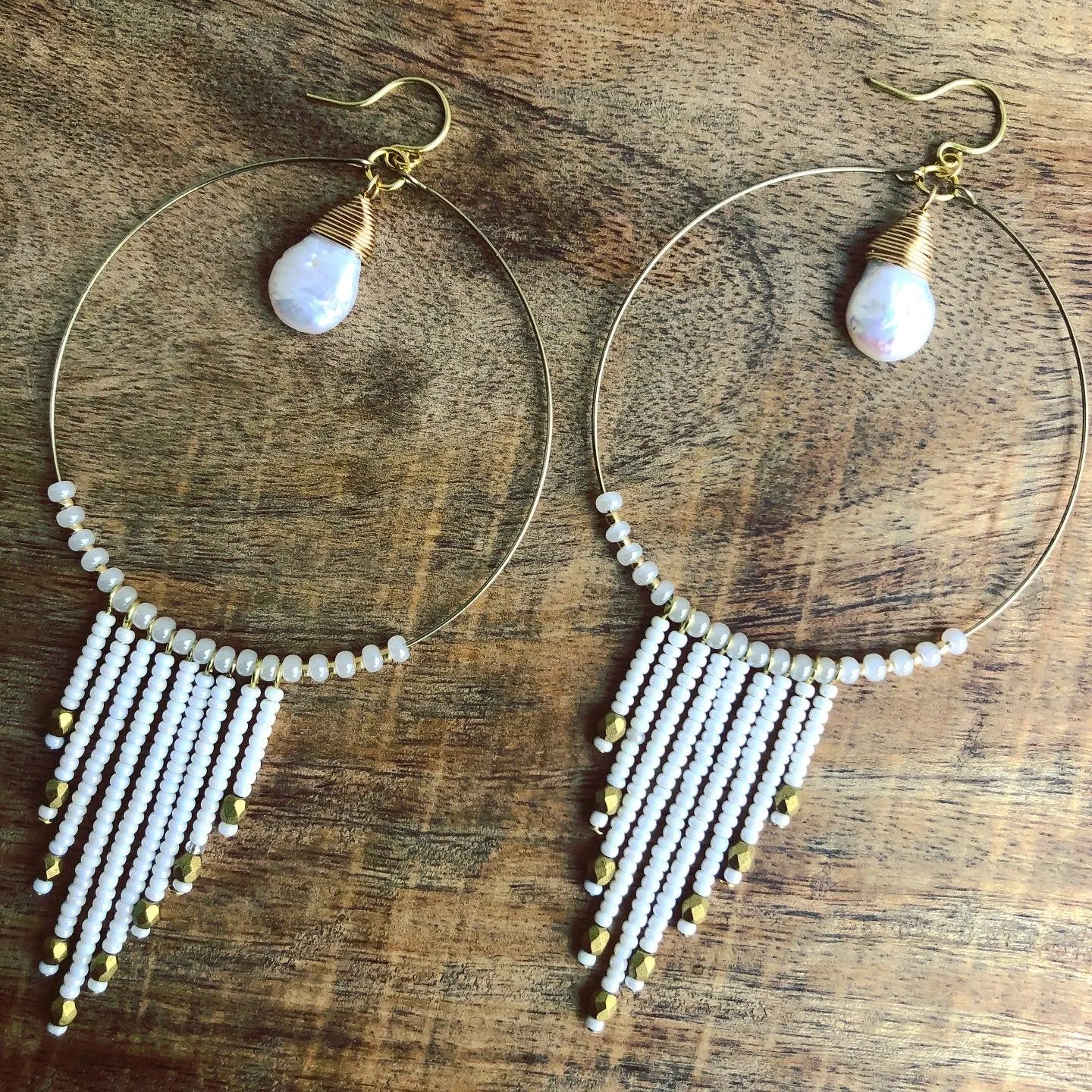 Beaded Fringe Hoop Earrings