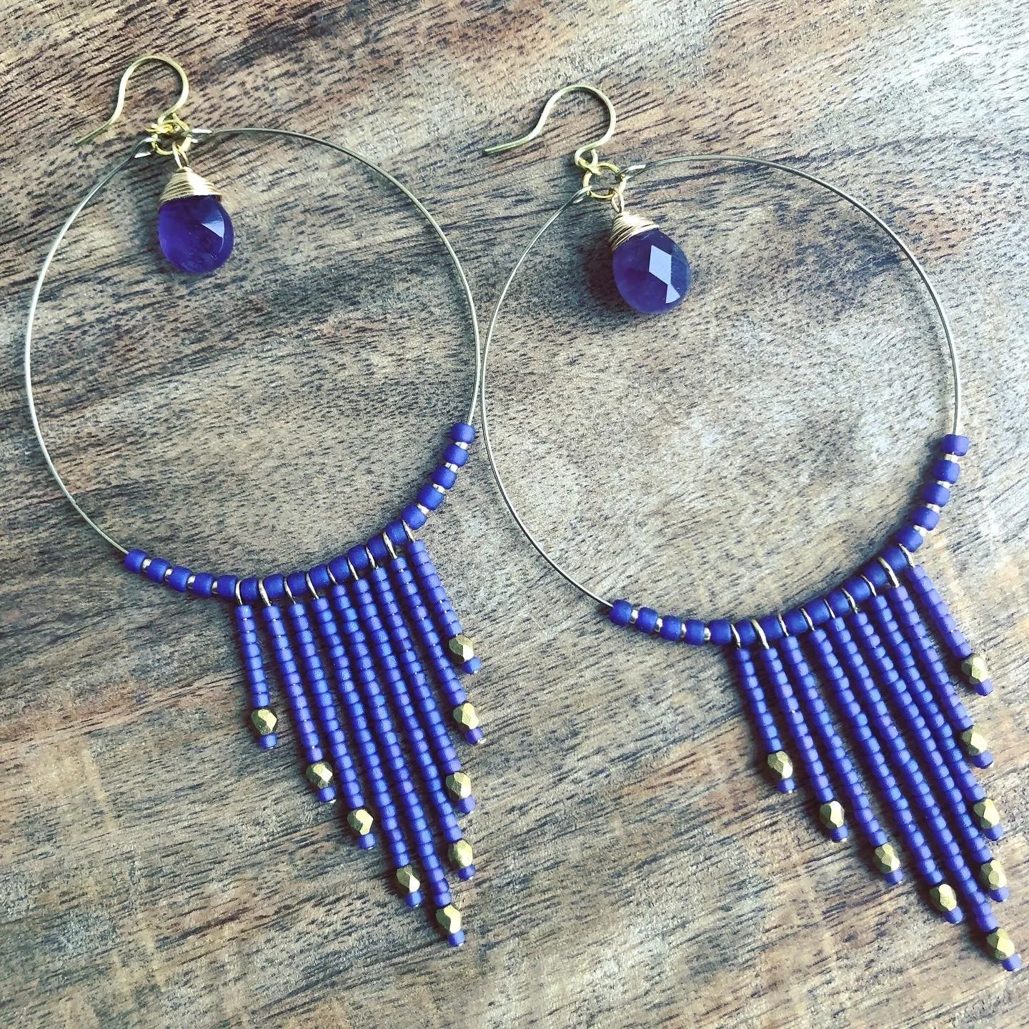 Beaded Fringe Hoop Earrings