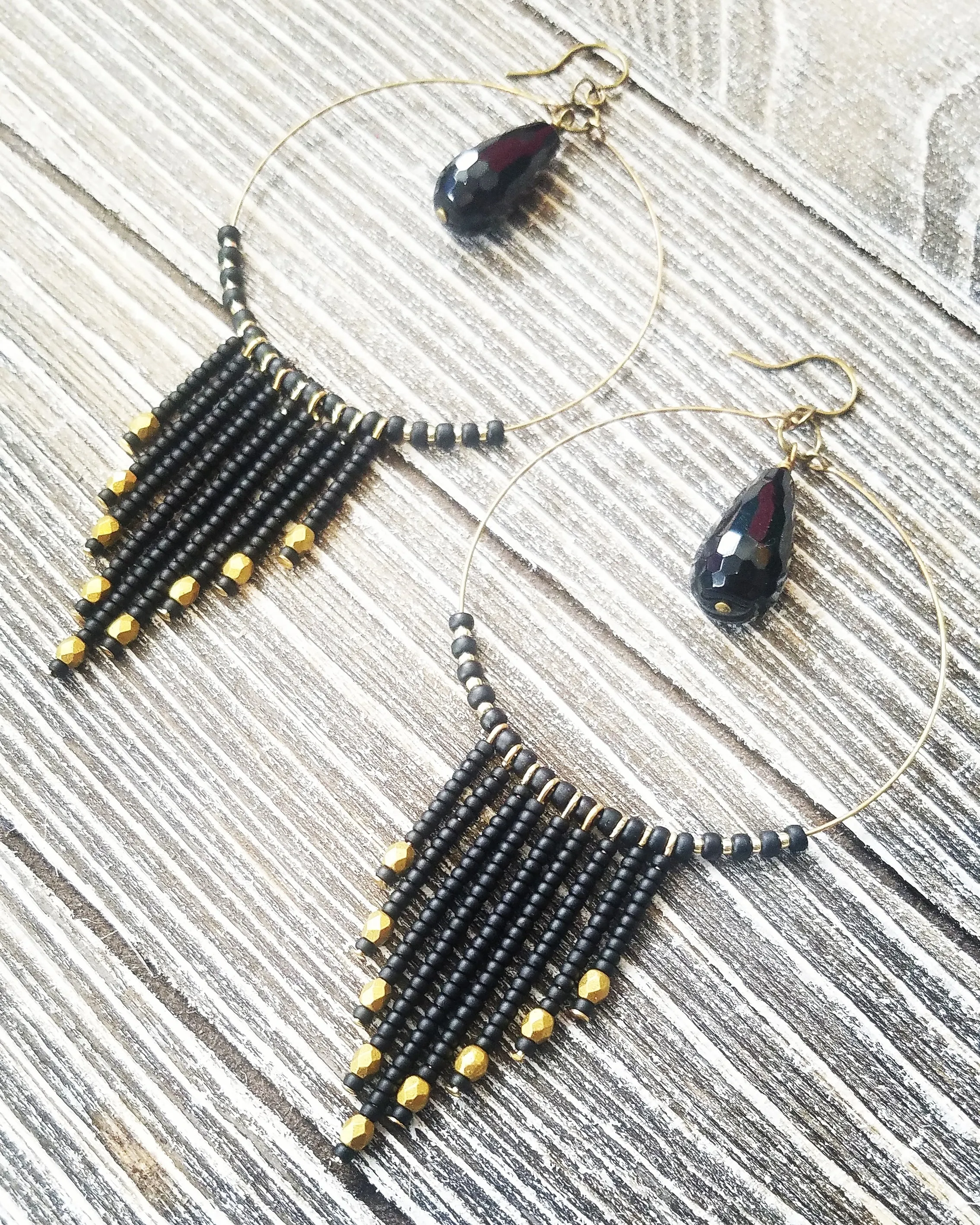 Beaded Fringe Hoop Earrings