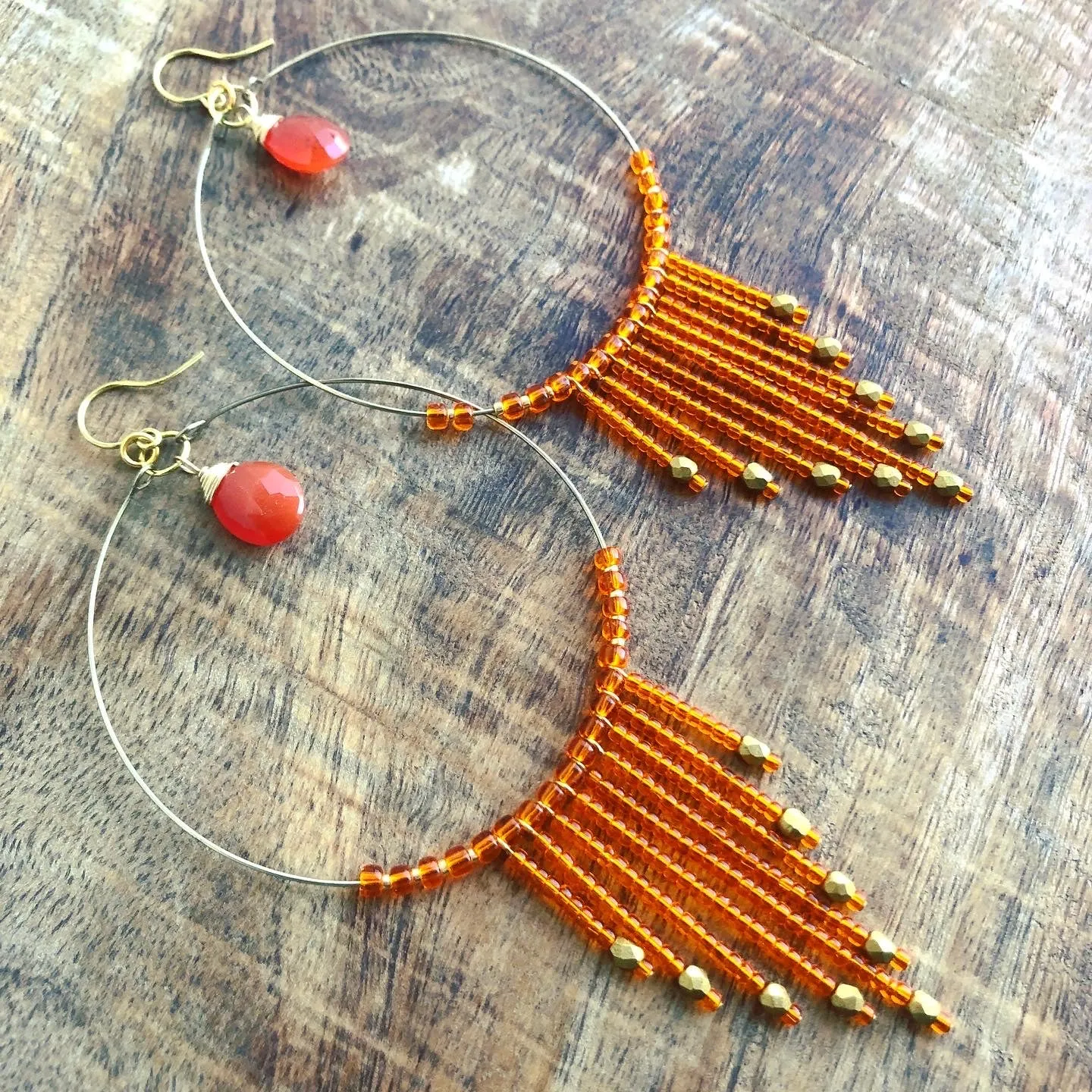 Beaded Fringe Hoop Earrings