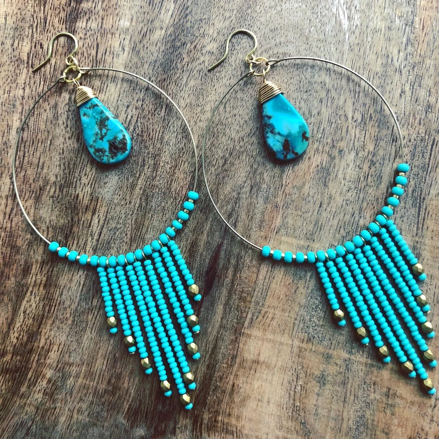 Beaded Fringe Hoop Earrings