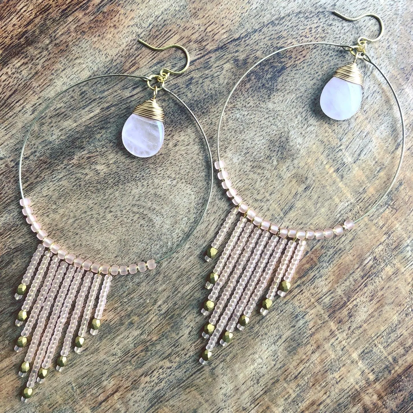 Beaded Fringe Hoop Earrings