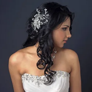 Big Antique Silver Floral Spray Bridal Couture Hair Comb