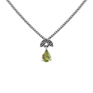 Birnenförmige Peridot & Markasit Tropfen Halskette in Sterling Silber