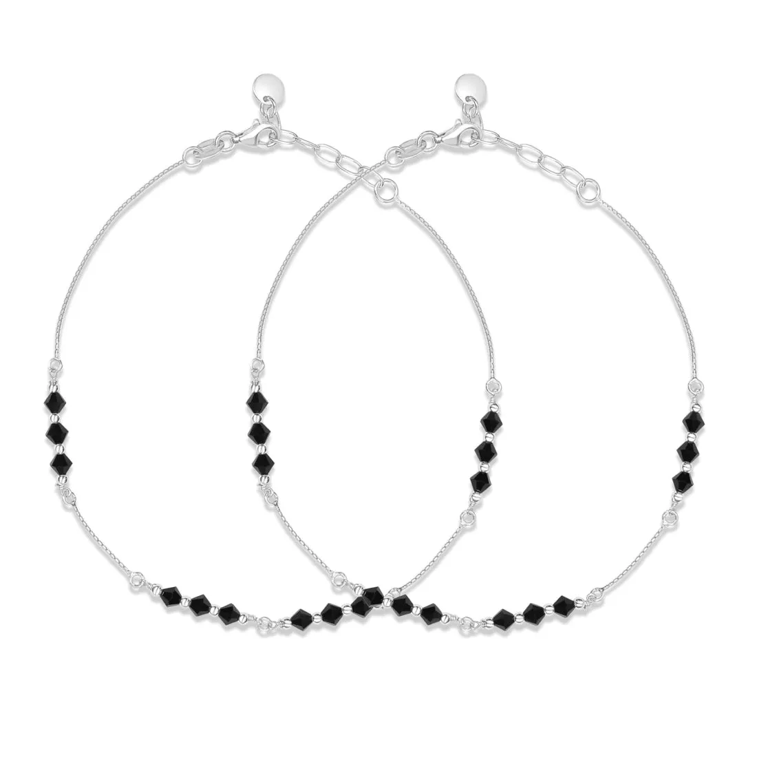 Black Beauty Rhodium Plated 925 Sterling Silver Adjustable Chain Anklet