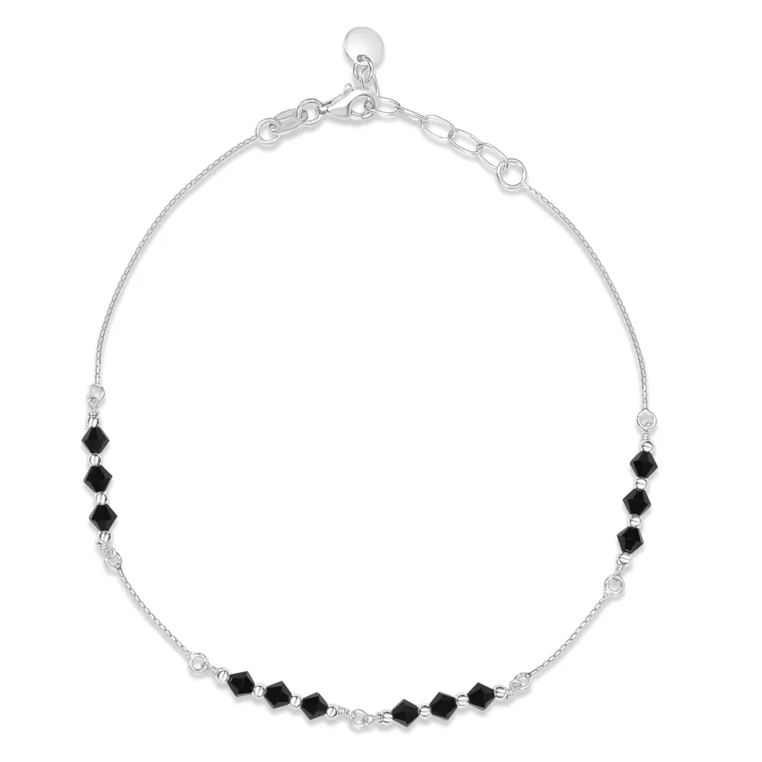 Black Beauty Rhodium Plated 925 Sterling Silver Adjustable Chain Anklet