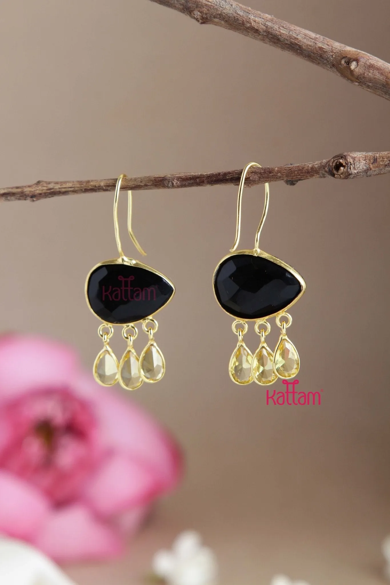 Black GemStone Hook Earring