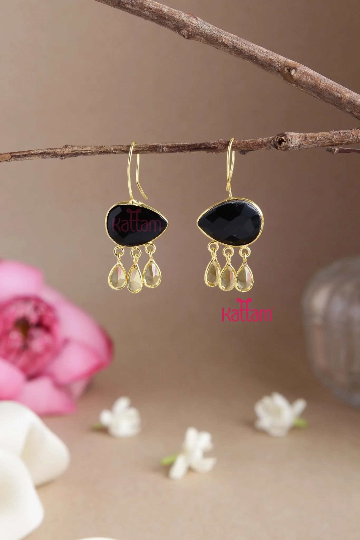 Black GemStone Hook Earring