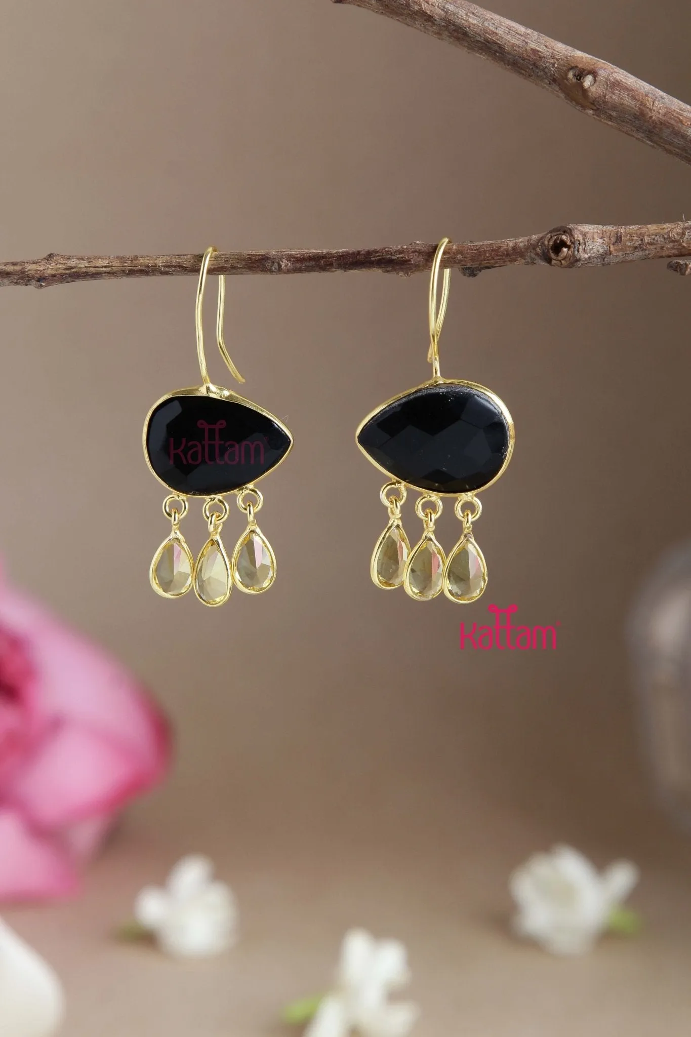 Black GemStone Hook Earring