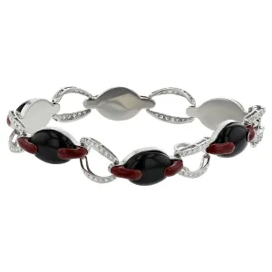 Black Onyx, Red Enamel and Diamond Link Bracelet