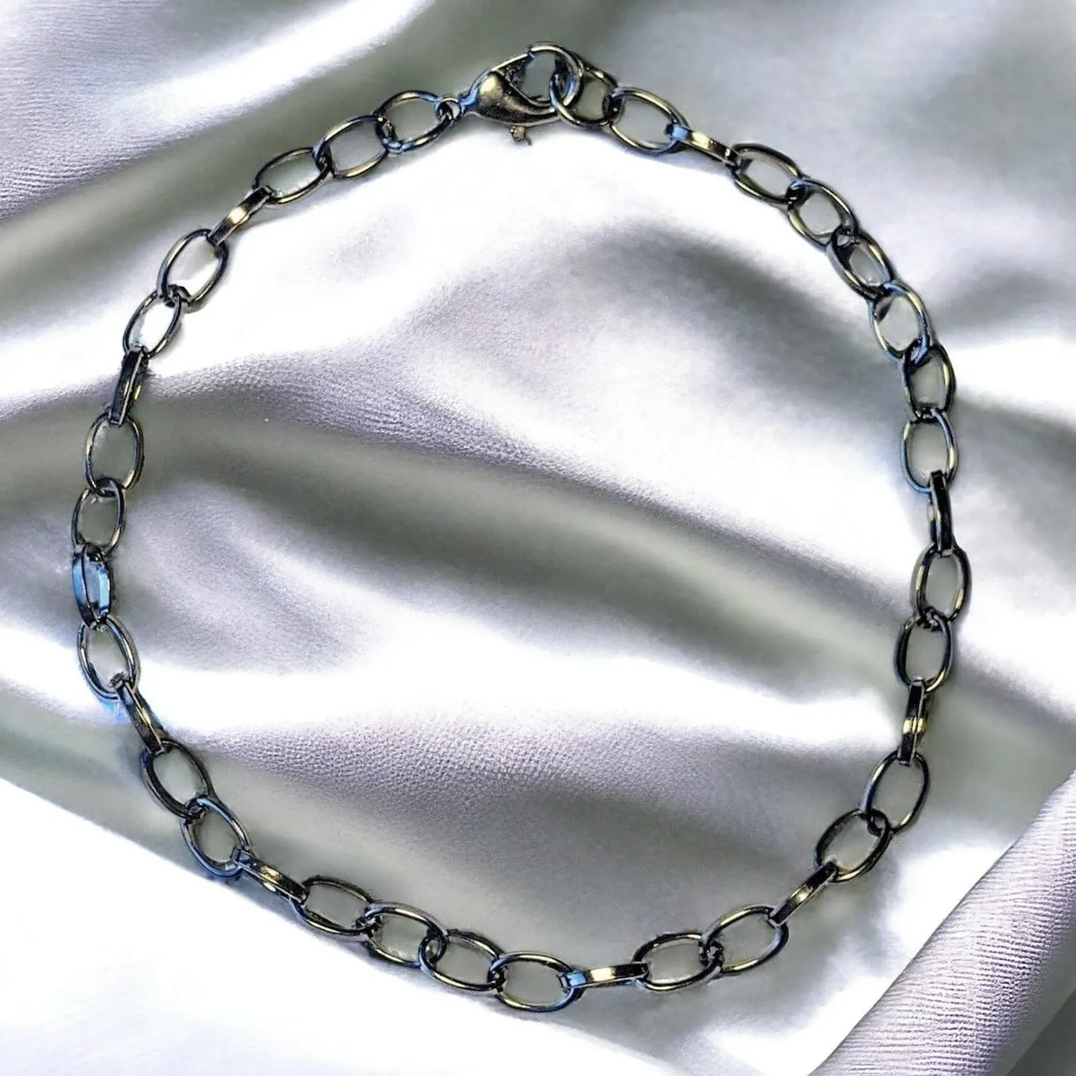 Black Steel Oval Link Charm Bracelet Base - D.I.Y. - BUILD YOUR CHARM BRACELET!