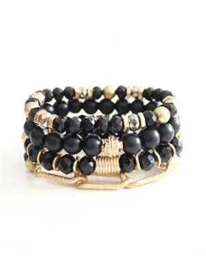 Black Wood Beaded Gold Chain Bracelet