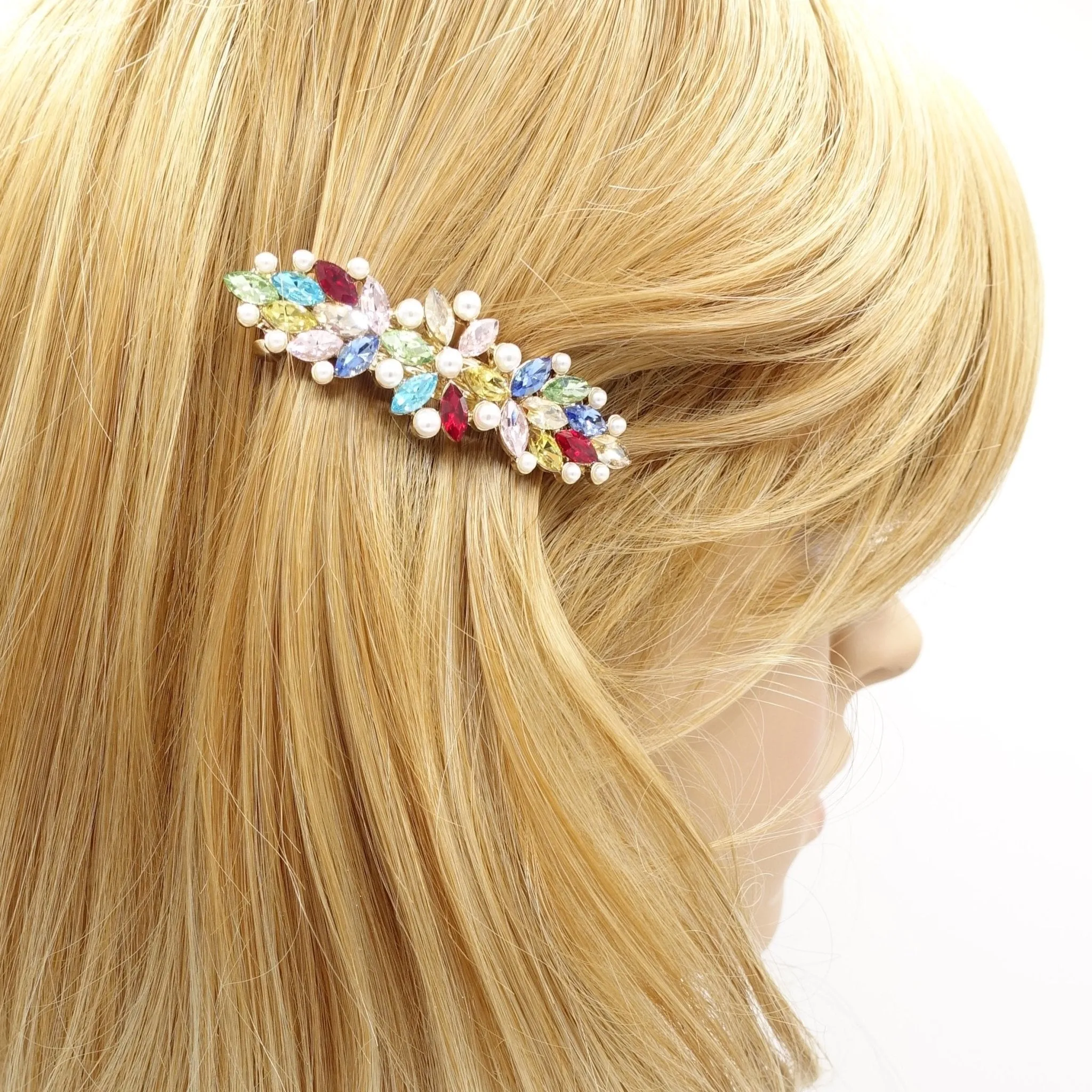 bling rhinestone pearl hair barrette flower petal side hair barrette