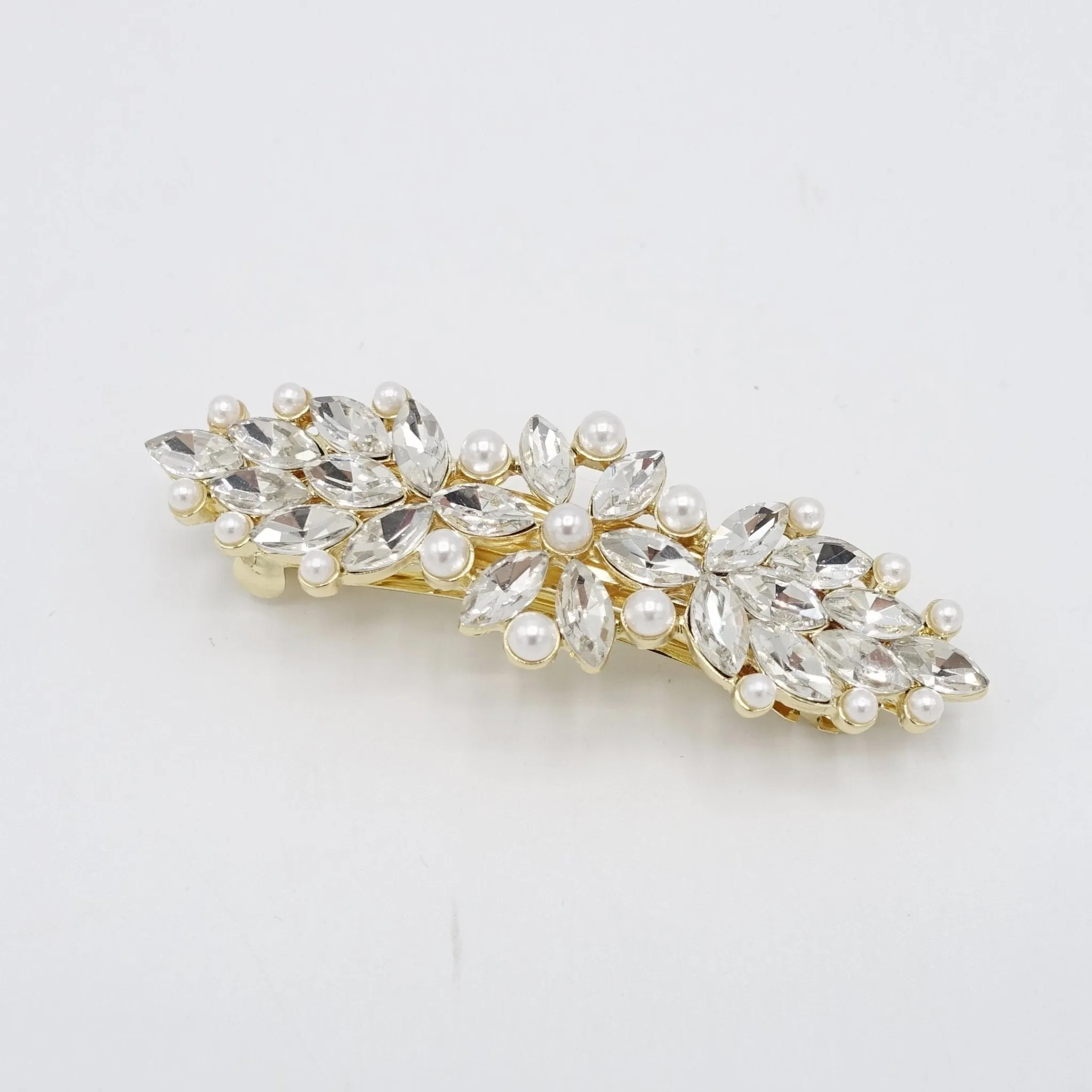 bling rhinestone pearl hair barrette flower petal side hair barrette