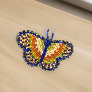 Blue and Neon Yellow Butterfly Beaded Barrette