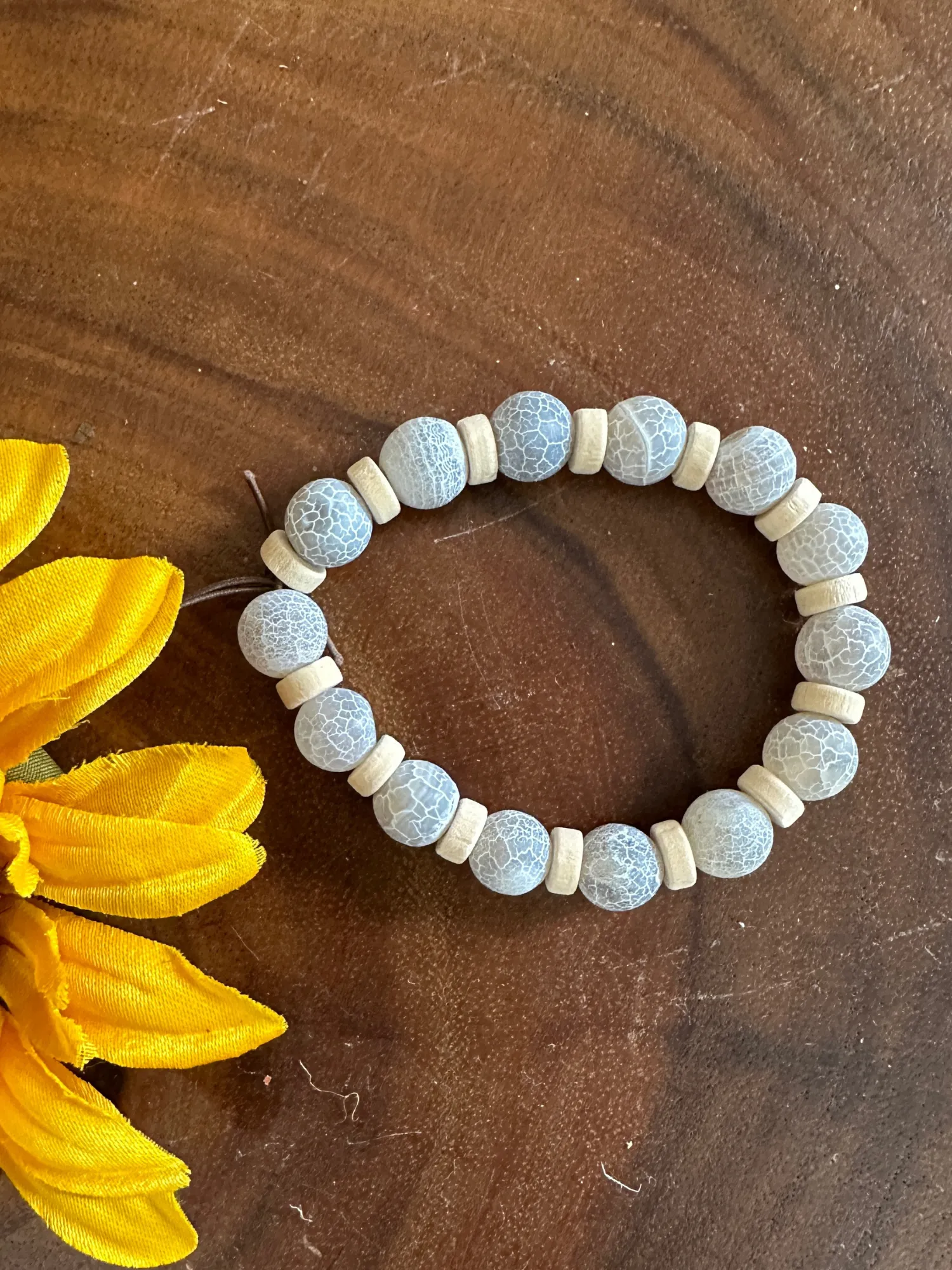 Blue Grey Crackle Beaded Bracelet