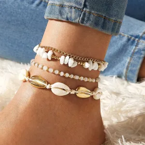 Boho Handmade Shell Seed Beads Anklet Set