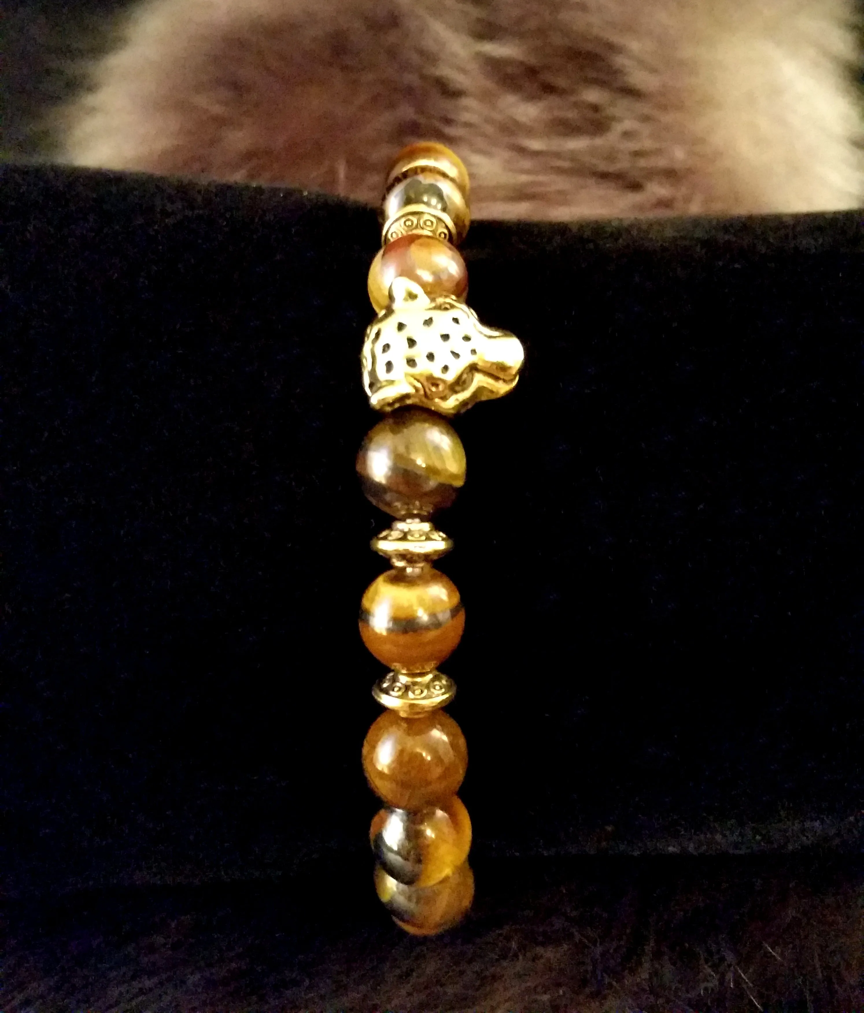 Bracelet Leopard Tiger Eye Brown Stone Gold