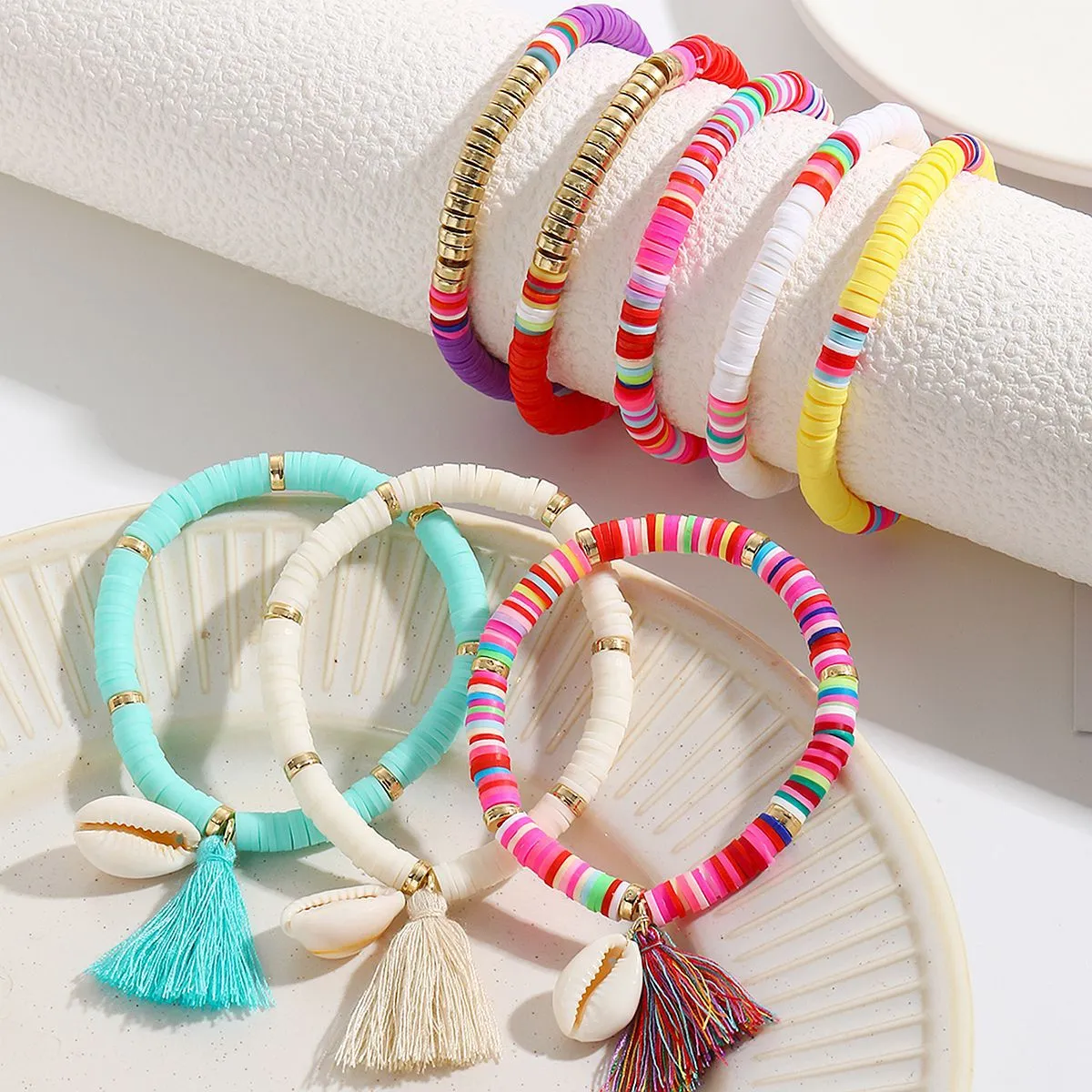 Bracelet Set Bracelet Multicolored Tassel Polymer Clay Shell Bohemian Bracelet