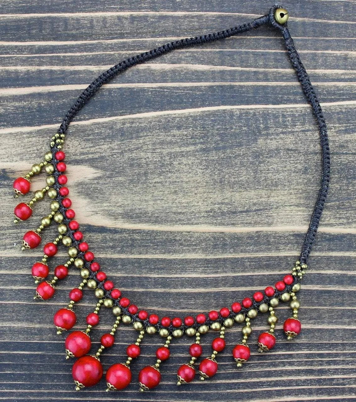 Brass and Coral Beaded Necklace