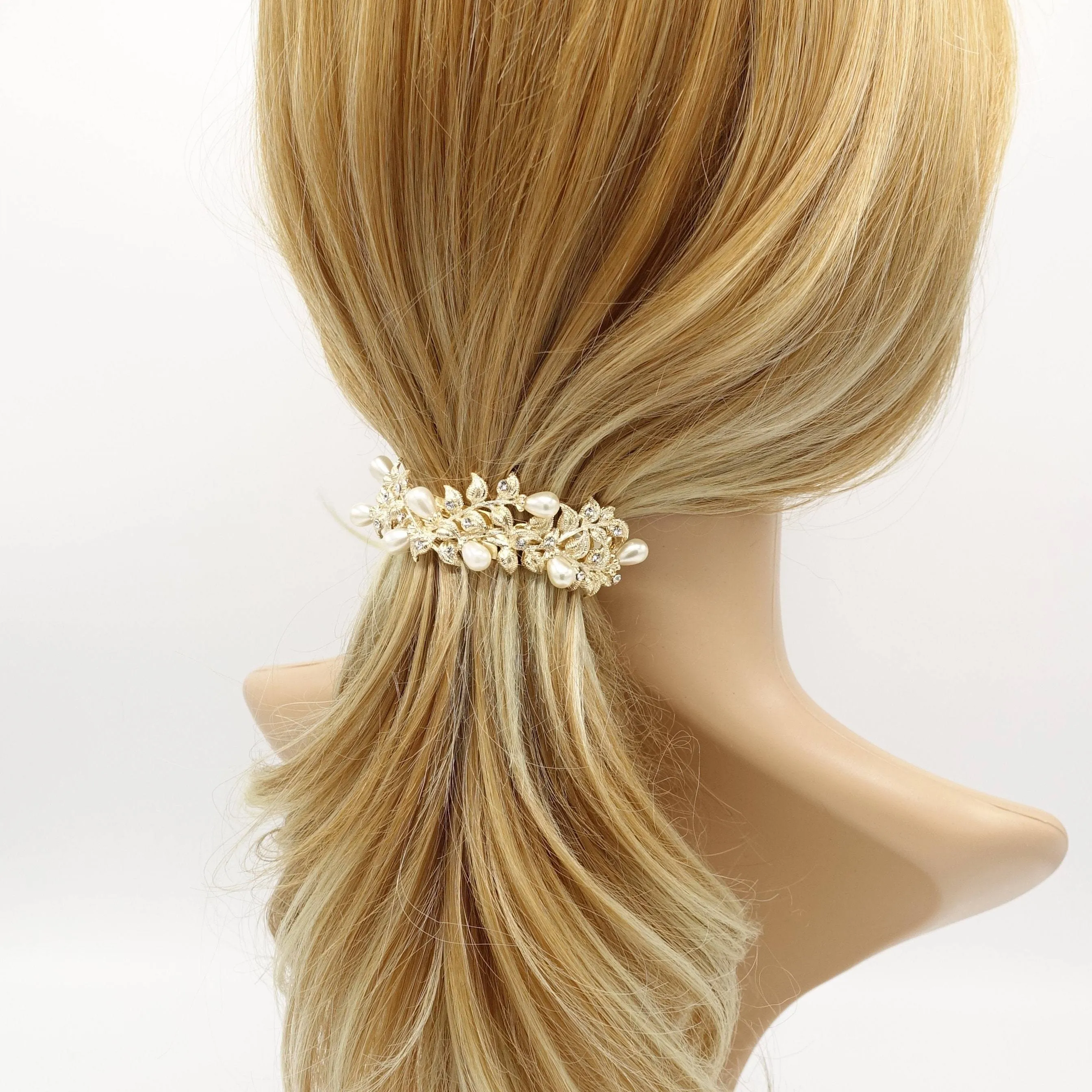 bridal hair barrette pearl rhinestone hair barrette flower stem wedding hair accessory