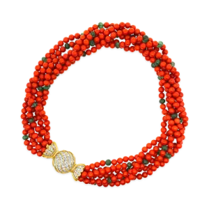 Bulgari Coral & Emerald Bead Necklace