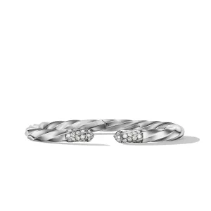 Cable Edge Bracelet in Recycled Sterling Silver with Pave Diamonds