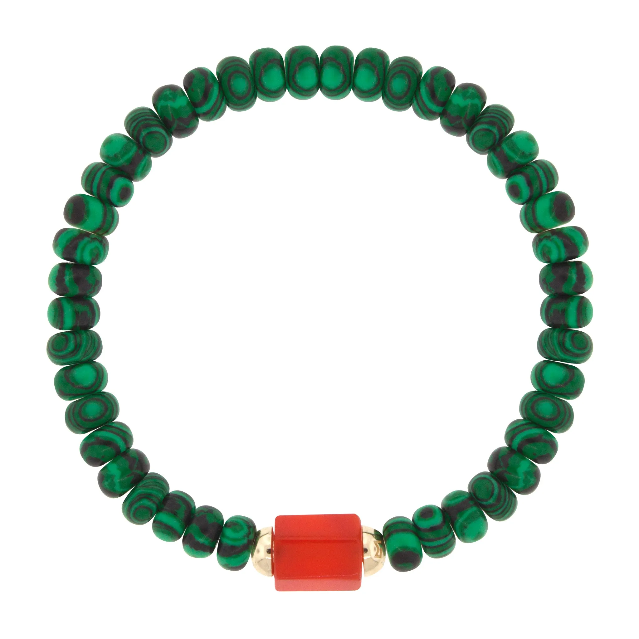 Carnelian Hexagon Bolt on Malachite Beaded Bracelet