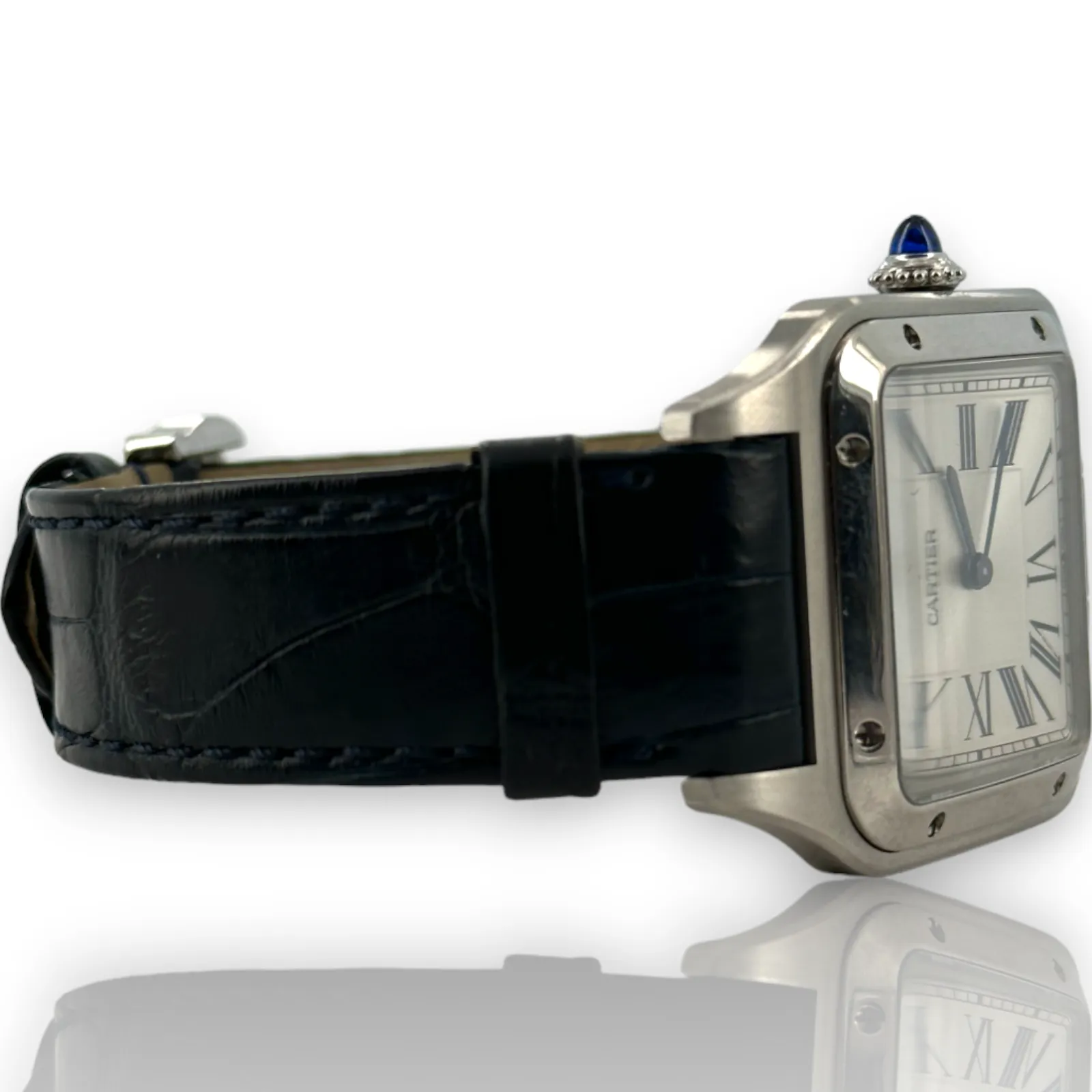 Cartier Santos Dumont Quartz 31mm Steel Silver Dial Leather Watch