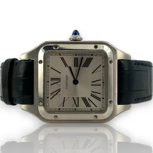 Cartier Santos Dumont Quartz 31mm Steel Silver Dial Leather Watch