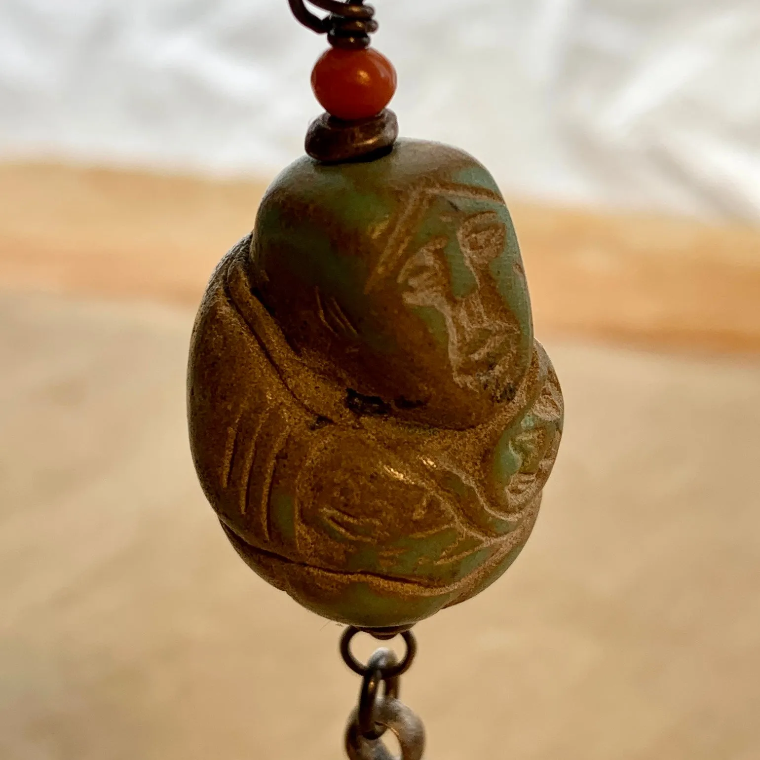 Carved Turquoise Mother and Baby Necklace