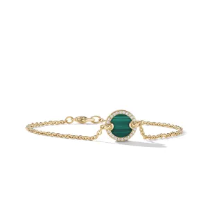 Center Station Chain Bracelet in 18K Yellow Gold with Malachite and Pave Diamonds