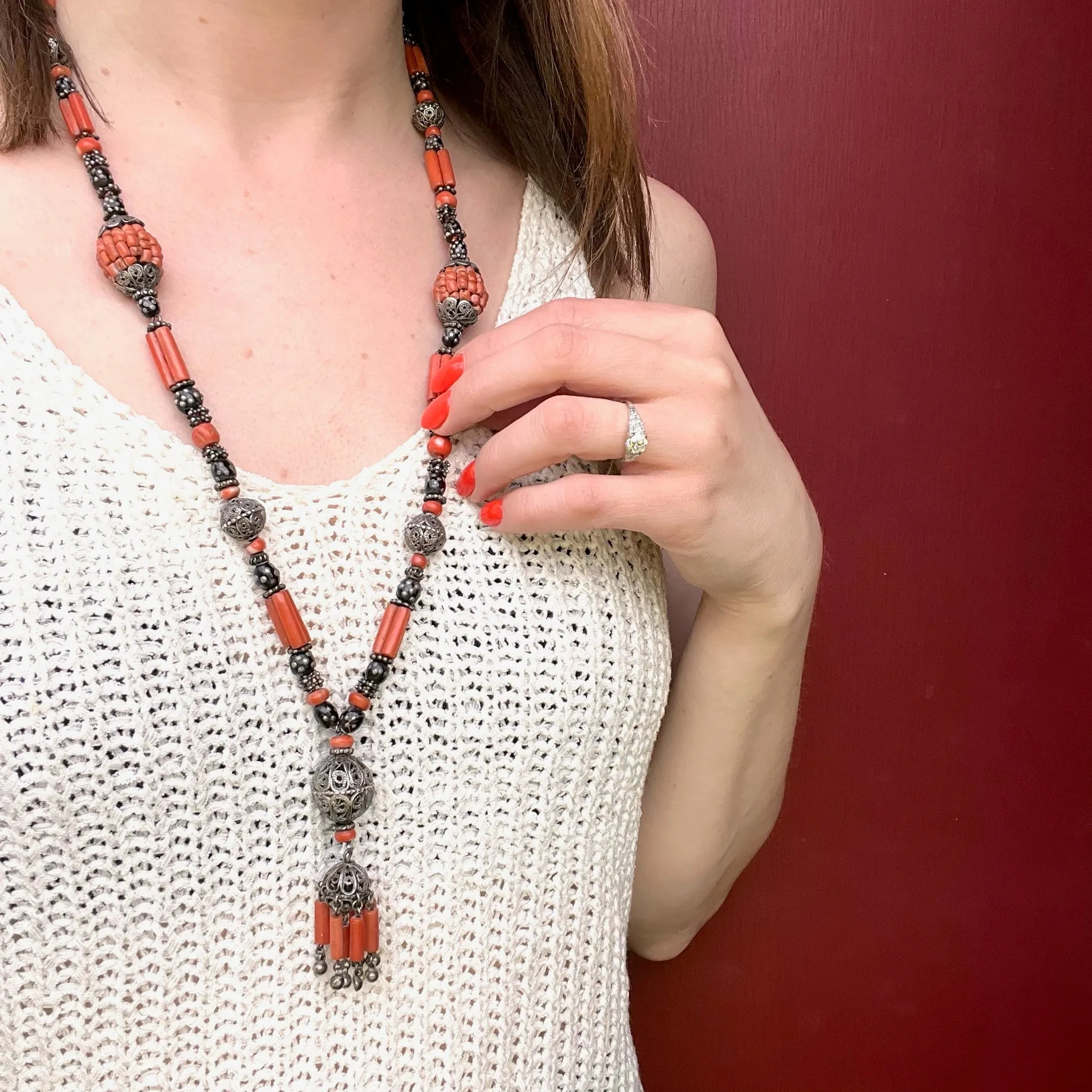 Chinese 19th Century Tasseled Bead Necklace