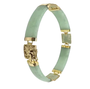 Chinese Jade and 14K Yellow Gold Dragon Bracelet