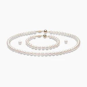 Classic AA Akoya Pearl Necklace, Bracelet & Earring Set in 18k Gold