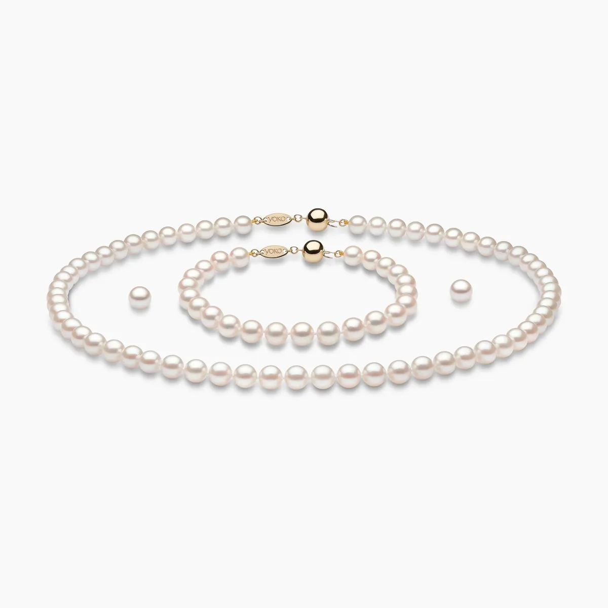 Classic AA Akoya Pearl Necklace, Bracelet & Earring Set in 18k Gold