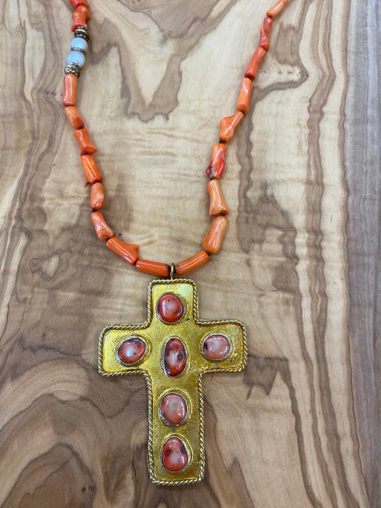 Coral Cross Necklace