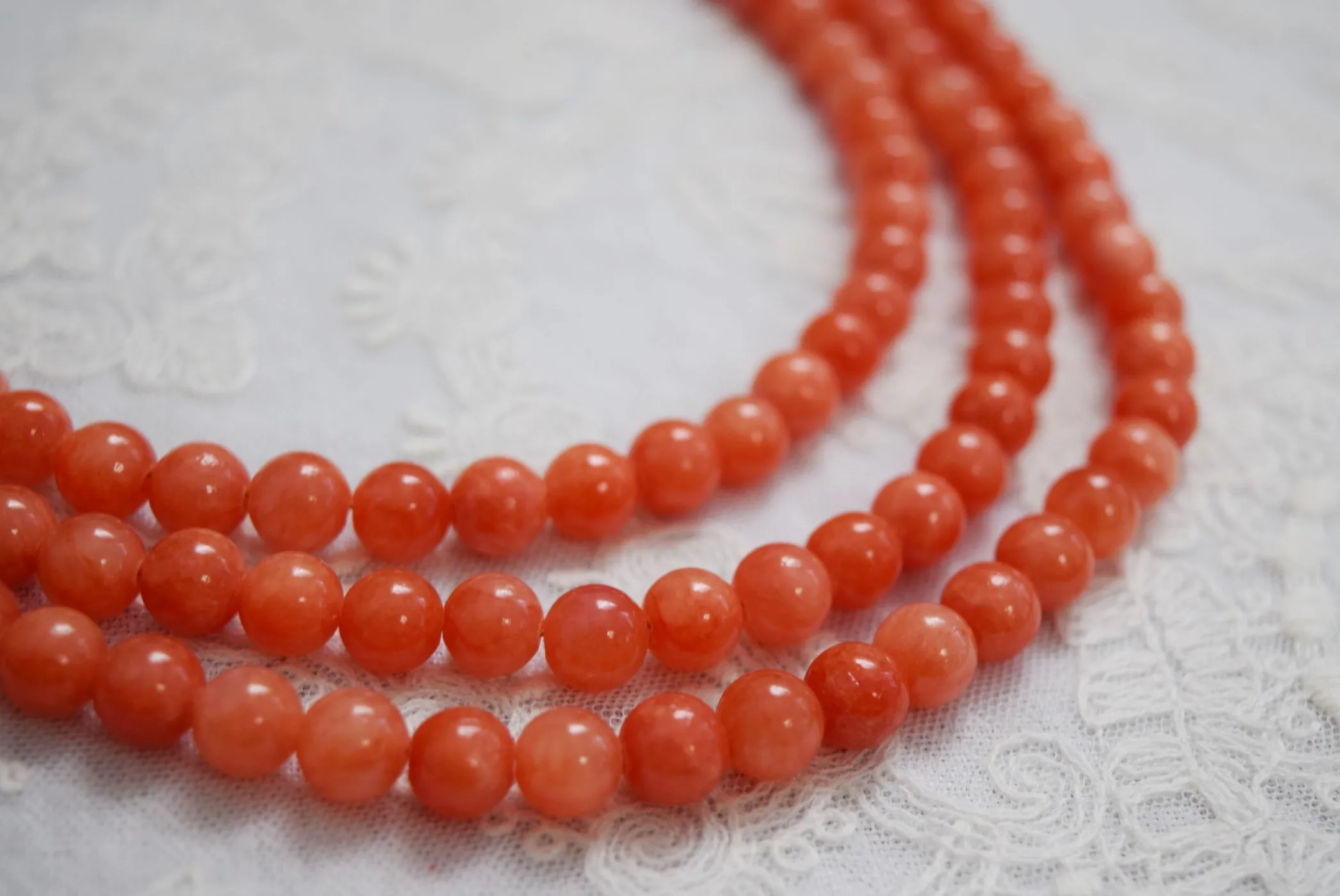 Coral Glass Necklace - Multistring stacked