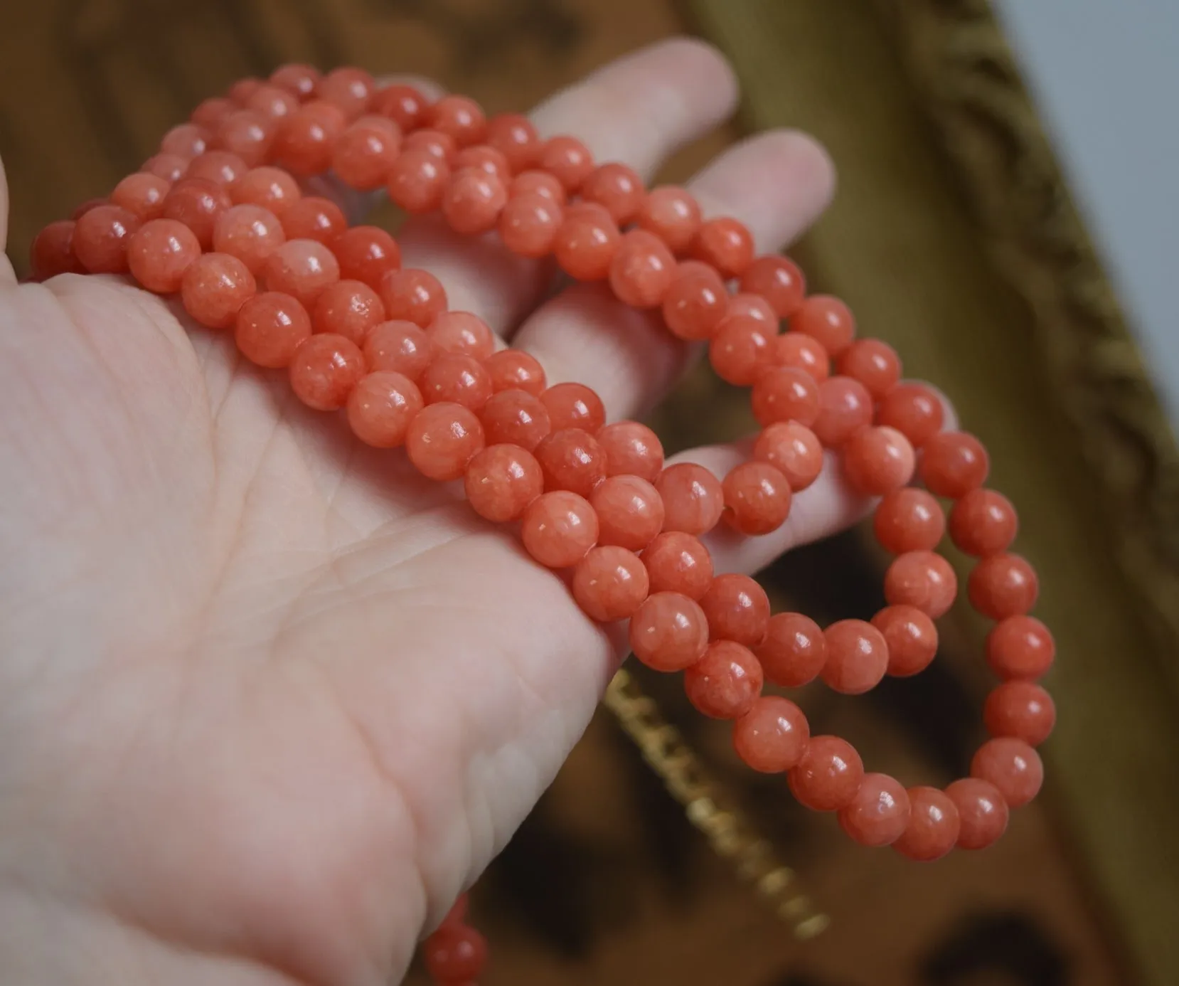 Coral Glass Necklace - Multistring stacked