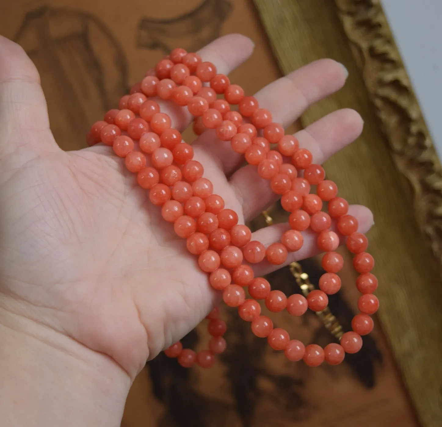 Coral Glass Necklace - Multistring stacked